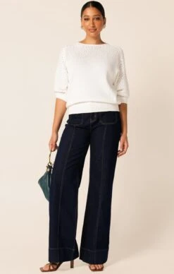 3/4 SLEEVE RIPPLE KNIT TOP IN IVORY -Clothing Discounts Shop 3 4 sleeve ripple knit top in ivory tops 1166315856