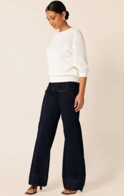 3/4 SLEEVE RIPPLE KNIT TOP IN IVORY -Clothing Discounts Shop 3 4 sleeve ripple knit top in ivory tops 1166315857