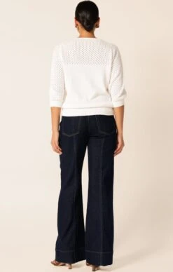 3/4 SLEEVE RIPPLE KNIT TOP IN IVORY -Clothing Discounts Shop 3 4 sleeve ripple knit top in ivory tops 1166315858