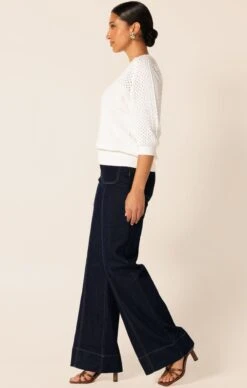 3/4 SLEEVE RIPPLE KNIT TOP IN IVORY -Clothing Discounts Shop 3 4 sleeve ripple knit top in ivory tops 1166315859