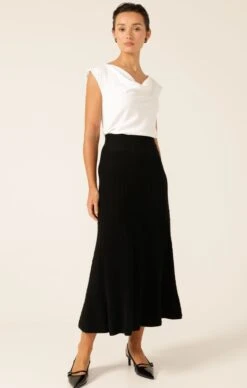 COWL BIAS TOP IN WHITE -Clothing Discounts Shop COWLPEPLUMTOPINWHITEWITHCHEVRONKNITFLAREDSKIRTINBLACK 1 MIASKW25