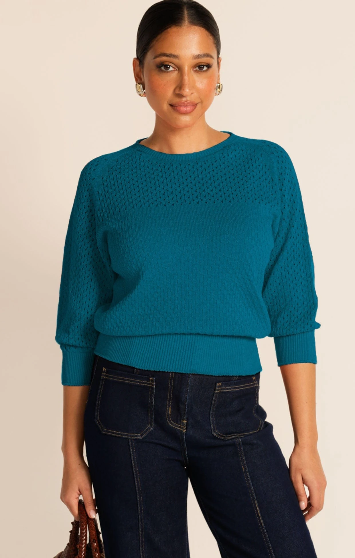 LONG SLEEVE RIPPLE KNIT TOP IN CERULEAN BLUE 3 LONG SLEEVE RIPPLE KNIT TOP IN CERULEAN BLUE