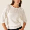 3/4 SLEEVE RIPPLE KNIT TOP IN IVORY -Clothing Discounts Shop LR 34SLEEVERIPPLEKNITTOPINIVORYWITHFREYAJEANININDIGO22 ELIZAVETAS25