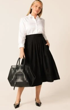 PLEATED A-LINE SKIRT 13 PLEATED A-LINE SKIRT -Clothing Discounts Shop LR A LINESKIRTINBLACKWITHCLASSICWHITESHIRTCURVE26 BLC25