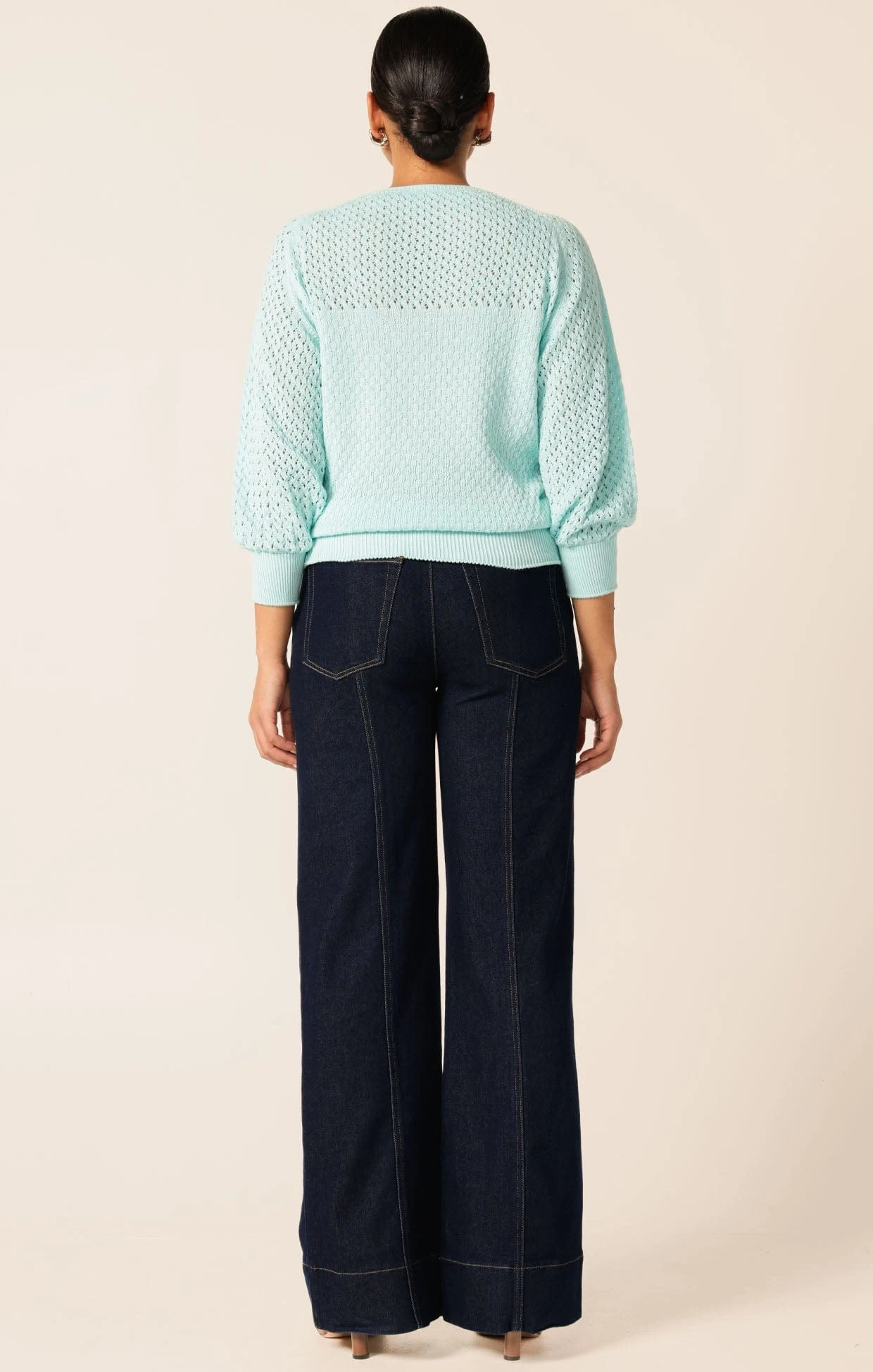 3/4 SLEEVE RIPPLE KNIT TOP IN AQUAMARINE 7 3/4 SLEEVE RIPPLE KNIT TOP IN AQUAMARINE - Image 5