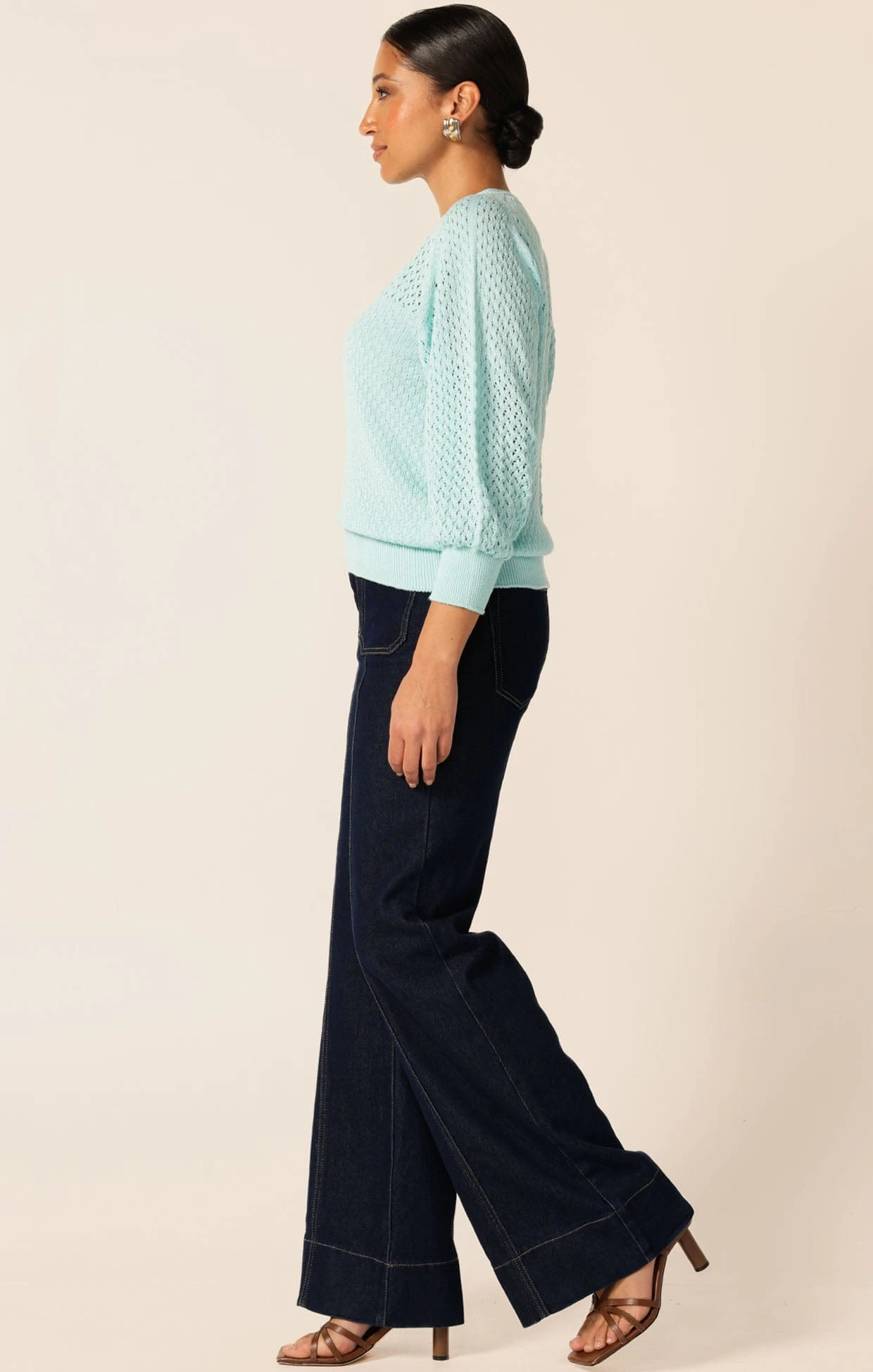 3/4 SLEEVE RIPPLE KNIT TOP IN AQUAMARINE 6 3/4 SLEEVE RIPPLE KNIT TOP IN AQUAMARINE - Image 4