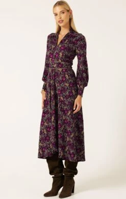 BOUQUET MIDI DRESS 12 BOUQUET MIDI DRESS -Clothing Discounts Shop LR BOUQUETMIDIDRESSINPLUMFLOWER36 KAROLINAWCK25