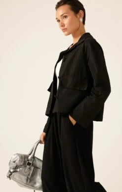 BUTTON UP CROPPED JACKET -Clothing Discounts Shop LR BUTTONUPCROPJACKETINBLACKWITHPLEATEDTROUSERINBLACKWITHCAPSLEEVETOPINWHITE33 MIASKW25