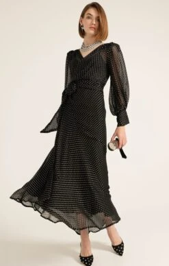 CALAIS WRAP DRESS -Clothing Discounts Shop LR CALAISWRAPBOWDRESSINBLACKCREAMSPOT129 LILYWSK25