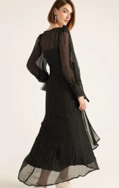 CALAIS WRAP DRESS -Clothing Discounts Shop LR CALAISWRAPBOWDRESSINBLACKCREAMSPOT50 LILYWSK25