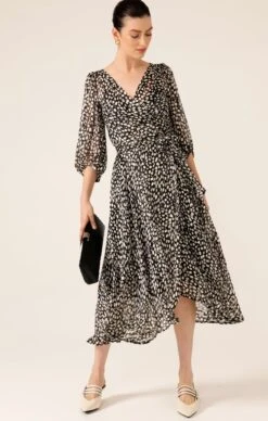 CLOUDLAND WRAP DRESS IN BLACK WHITE SPOT