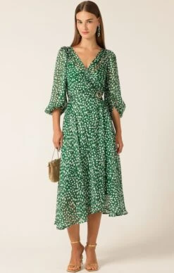 CLOUDLAND WRAP DRESS GREEN WHITE SPOT -Clothing Discounts Shop LR CLOUDLANDWRAPDRESSINGREENWHITESPOTLUREX32 ELIZAVETAS25
