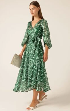 CLOUDLAND WRAP DRESS GREEN WHITE SPOT -Clothing Discounts Shop LR CLOUDLANDWRAPDRESSINGREENWHITESPOTLUREX50 ELIZAVETAS25