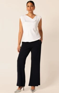 COWL BIAS TOP IN WHITE -Clothing Discounts Shop LR COWLBIASTOPINSNOWWITHCLASSICTROUSERINNAVYCURVE6 TERRILC25