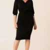 COWL TIE DRAPE DRESS IN BLACK