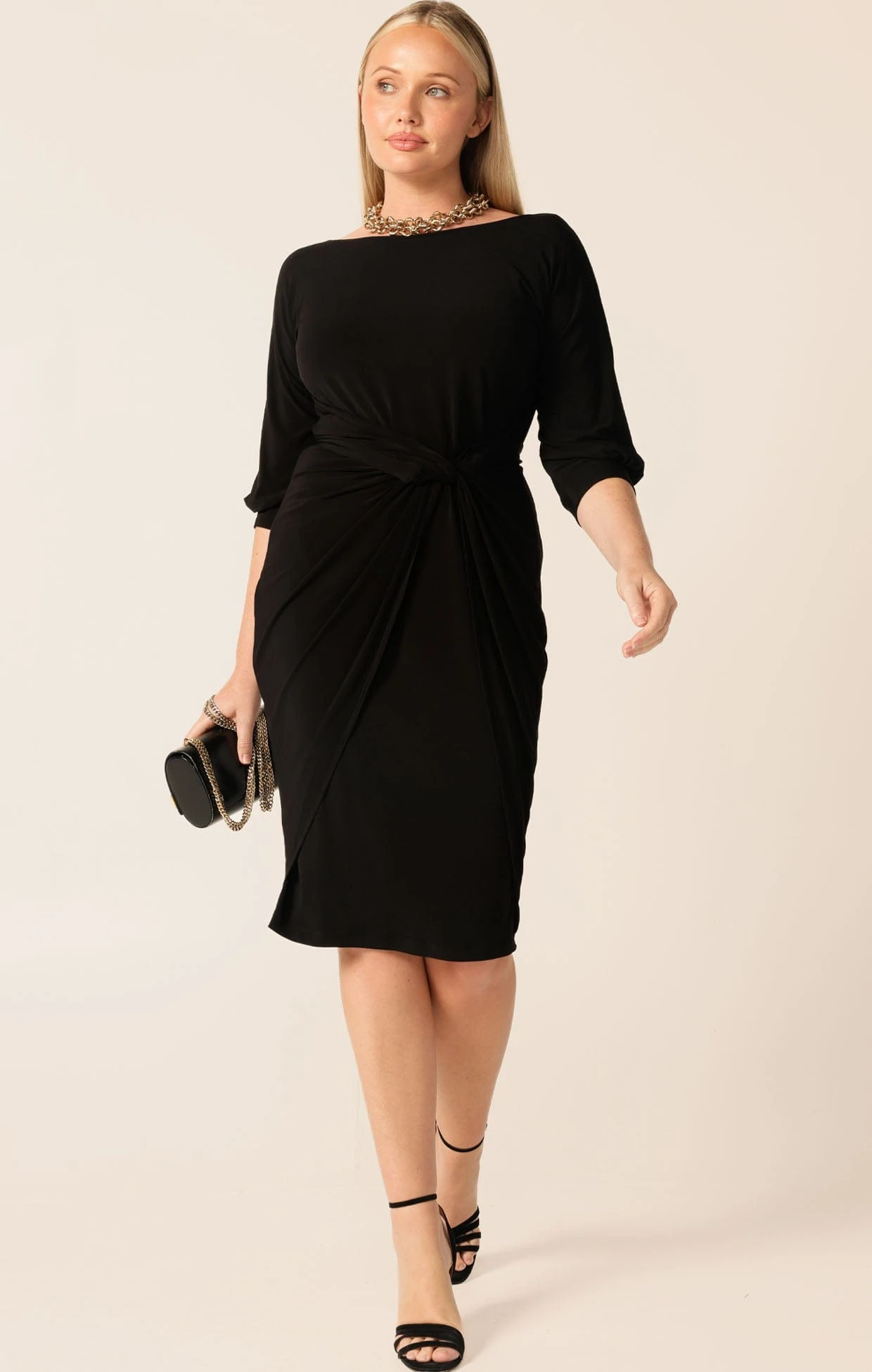 COWL TIE DRAPE DRESS IN BLACK 5 COWL TIE DRAPE DRESS IN BLACK - Image 4
