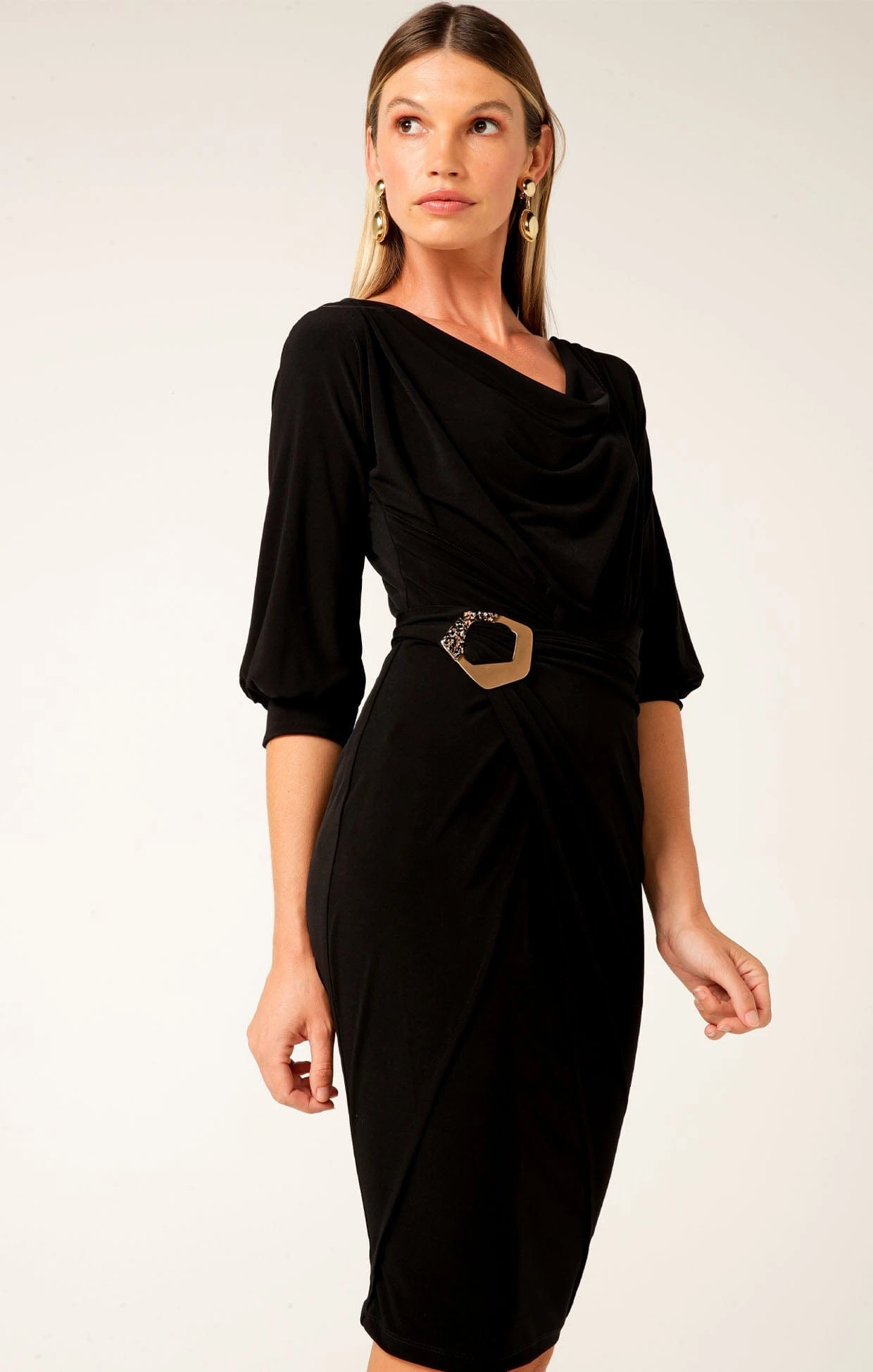 COWL TIE DRAPE DRESS IN BLACK 3 COWL TIE DRAPE DRESS IN BLACK - Image 2