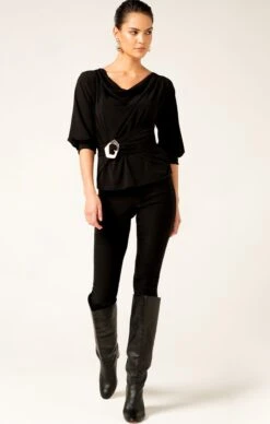 COWL TIE DRAPE TOP IN BLACK 14 COWL TIE DRAPE TOP IN BLACK -Clothing Discounts Shop LR COWLTIEDRAPETOPINBLACKWITHBUCKLEANDSKINNYPANTBLACK41edited MICHELLES23