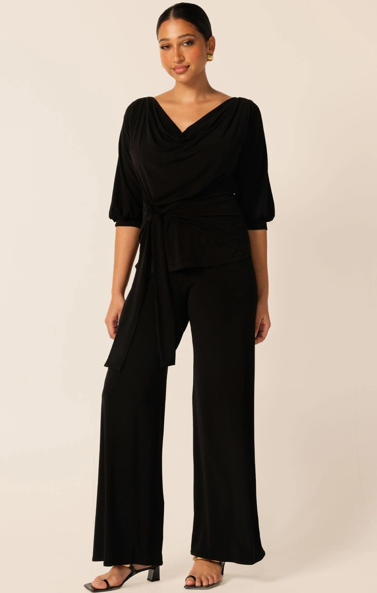 COWL TIE DRAPE TOP IN BLACK 5 COWL TIE DRAPE TOP IN BLACK - Image 3