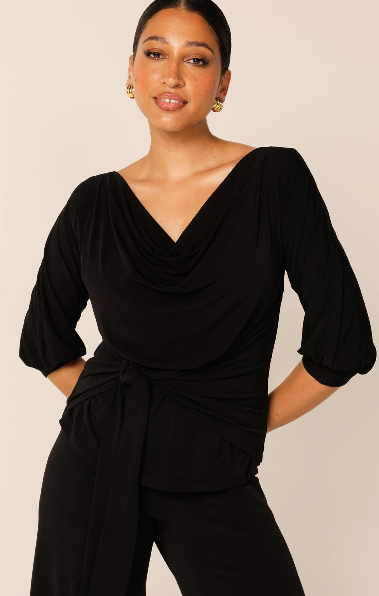 COWL TIE DRAPE TOP IN BLACK 3 COWL TIE DRAPE TOP IN BLACK