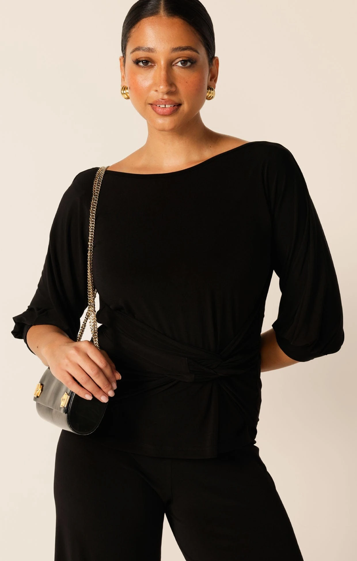 COWL TIE DRAPE TOP IN BLACK 4 COWL TIE DRAPE TOP IN BLACK - Image 2