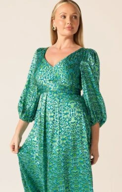 ETHEREAL EDEN MIDI DRESS -Clothing Discounts Shop LR ETHEREALEDENDRESSINJADEFLORALCURVE14 BLC25