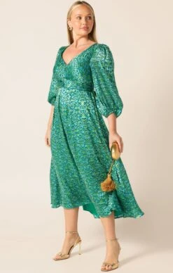 ETHEREAL EDEN MIDI DRESS -Clothing Discounts Shop LR ETHEREALEDENDRESSINJADEFLORALCURVE22 BLC25