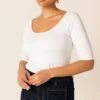 3/4 SLEEVE TOP IN WHITE -Clothing Discounts Shop LR FARRAHJEANININDIGOWITH34SLEEVETOPINWHITECURVE19 TERRILC25
