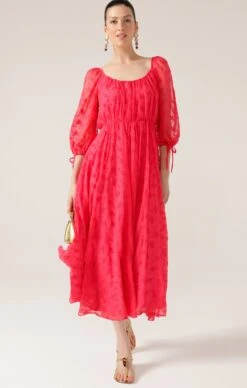 FLAMINGO MIDI DRESS 16 FLAMINGO MIDI DRESS -Clothing Discounts Shop LR FLAMINGOMIDIDRESSINPINKEMBROIDEREDCHIFFON71 DANZSS24