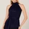 HIGH NECK TIE TOP IN NAVY