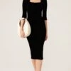 IRIS DRESS 3/4 SLEEVE IN BLACK