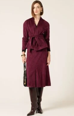 SUEDE A-LINE MIDI SKIRT 13 SUEDE A-LINE MIDI SKIRT -Clothing Discounts Shop LR JOSESUEDEJACKETANDSUEDEALINESKIRTINPLUM3 LILYWSK25