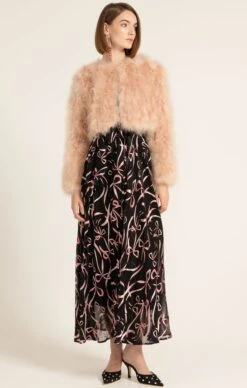 LA MAISON MAXI DRESS -Clothing Discounts Shop LR LAMAISONMAXIDRESSINPINKBLACKBOWWITHLUXEFEATHERJACKETINBLUSH3 LILYWSK25