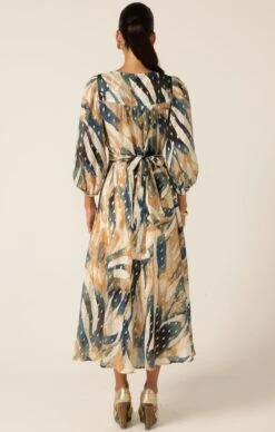 LA MER MIDI DRESS -Clothing Discounts Shop LR LAMERDRESSINNAVYSANDGOLDABSTRACT16 NINAS25