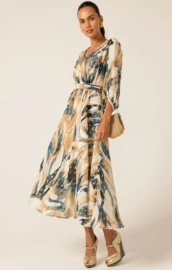 LA MER MIDI DRESS -Clothing Discounts Shop LR LAMERDRESSINNAVYSANDGOLDABSTRACT48 NINAS25