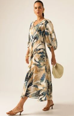 LA MER MIDI DRESS -Clothing Discounts Shop LR LAMERDRESSINNAVYSANDGOLDABSTRACT74 NINAS25
