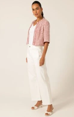 LA ROSE JACKET 13 LA ROSE JACKET -Clothing Discounts Shop LR LAROSEJACKETINPINKWHITEGOLDTWEEDWITHCOWLBIASTOPINIVORYANDGIGIJEANINWHITE21 NINAS25