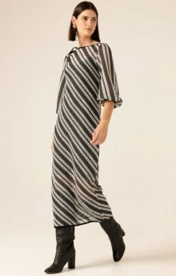 LATTICE BRIDGE DRESS -Clothing Discounts Shop LR LATTICEBRIDGEDRESSINBLACKCREAMSTRIPEKNIT1012 MADIA25