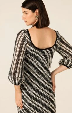 LATTICE BRIDGE DRESS -Clothing Discounts Shop LR LATTICEBRIDGEDRESSINBLACKCREAMSTRIPEKNIT109 MADIA25