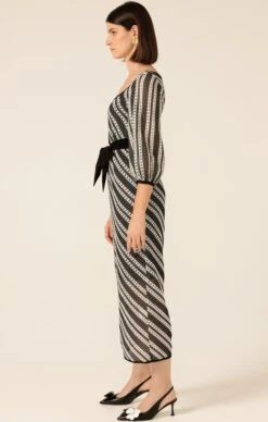 LATTICE BRIDGE DRESS -Clothing Discounts Shop LR LATTICEBRIDGEDRESSINBLACKCREAMSTRIPEKNIT11 MADIA25