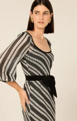 LATTICE BRIDGE DRESS -Clothing Discounts Shop LR LATTICEBRIDGEDRESSINBLACKCREAMSTRIPEKNIT27 MADIA25