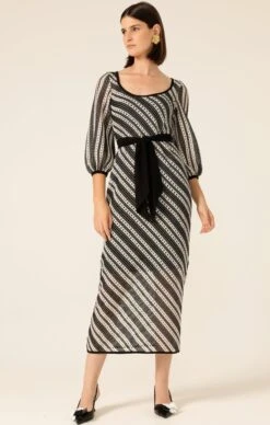 LATTICE BRIDGE DRESS -Clothing Discounts Shop LR LATTICEBRIDGEDRESSINBLACKCREAMSTRIPEKNIT51 MADIA25