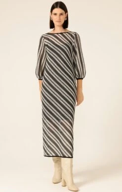 LATTICE BRIDGE DRESS -Clothing Discounts Shop LR LATTICEBRIDGEDRESSINBLACKCREAMSTRIPEKNIT85 MADIA25