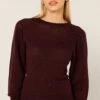 LONG SLEEVE RIPPLE KNIT TOP IN BLACK CHERRY 1 LONG SLEEVE RIPPLE KNIT TOP IN BLACK CHERRY -Clothing Discounts Shop LR LONGSLEEVERIPPLEKNITTOPINBLACKCHERRYWITHSUEDEALINESKIRTINPLUM51 KAROLINAWCK25