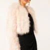 LUXE FEATHER JACKET IN BABY PINK