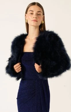 LUXE FEATHER JACKET IN NAVY