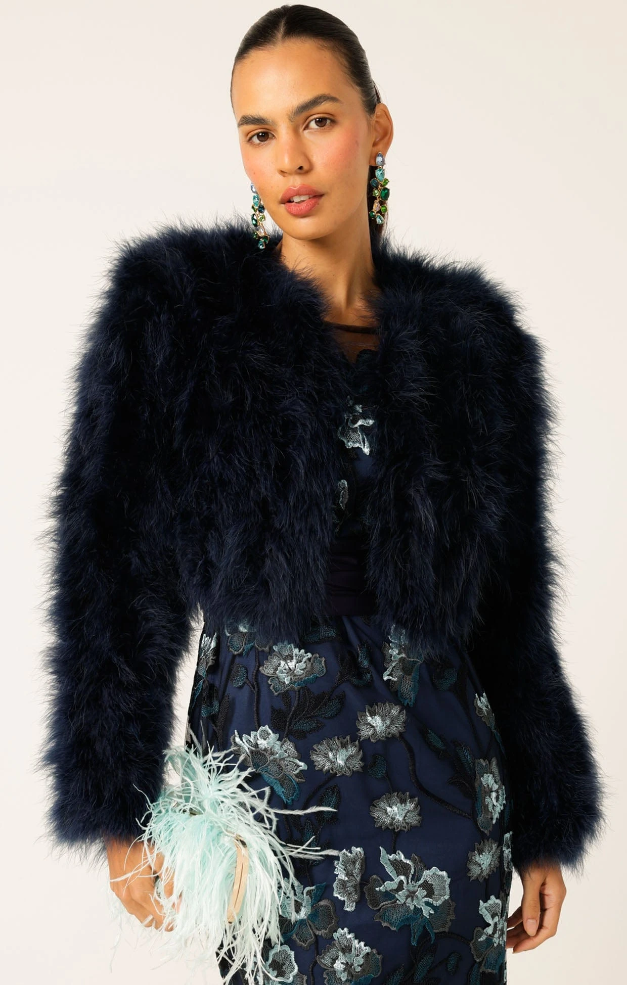 LUXE FEATHER JACKET IN NAVY 6 LUXE FEATHER JACKET IN NAVY - Image 4