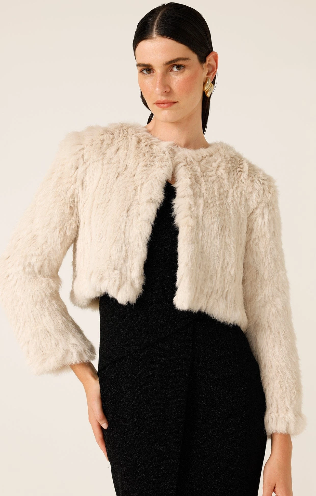 LUXE FUR JACKET IN STONE 3 LUXE FUR JACKET IN STONE