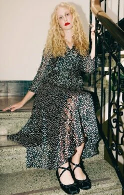 MOONLIT MAZE WRAP DRESS 14 MOONLIT MAZE WRAP DRESS -Clothing Discounts Shop LR MOONLITMAZEMIDIDRESSCAMPAIGN202529 FREDERICAWC25