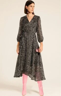 MOONLIT MAZE WRAP DRESS 18 MOONLIT MAZE WRAP DRESS -Clothing Discounts Shop LR MOONLITMAZEWRAPDRESSINBLACKWHITESPOT46BOOTS MADIA25